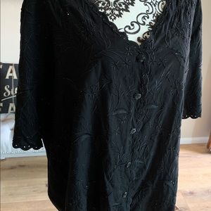 Hand beaded eyelet and scalloped lace blouse. 2X